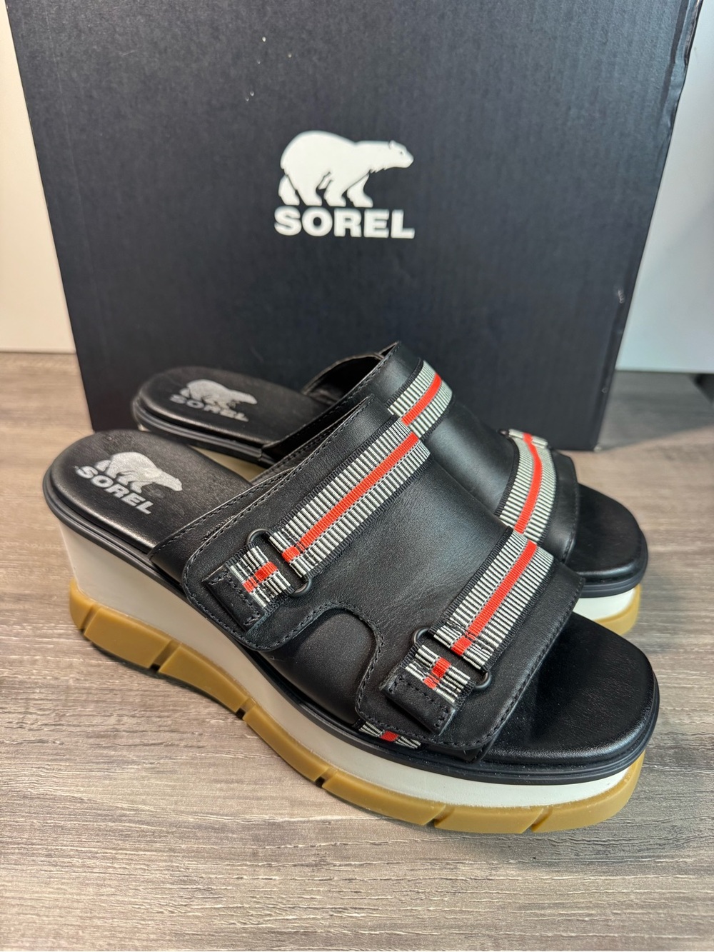 Sorel Joanie III Slide Platform Sandals with Red Stripe Sz 8/EU39 - Picture 5 of 12